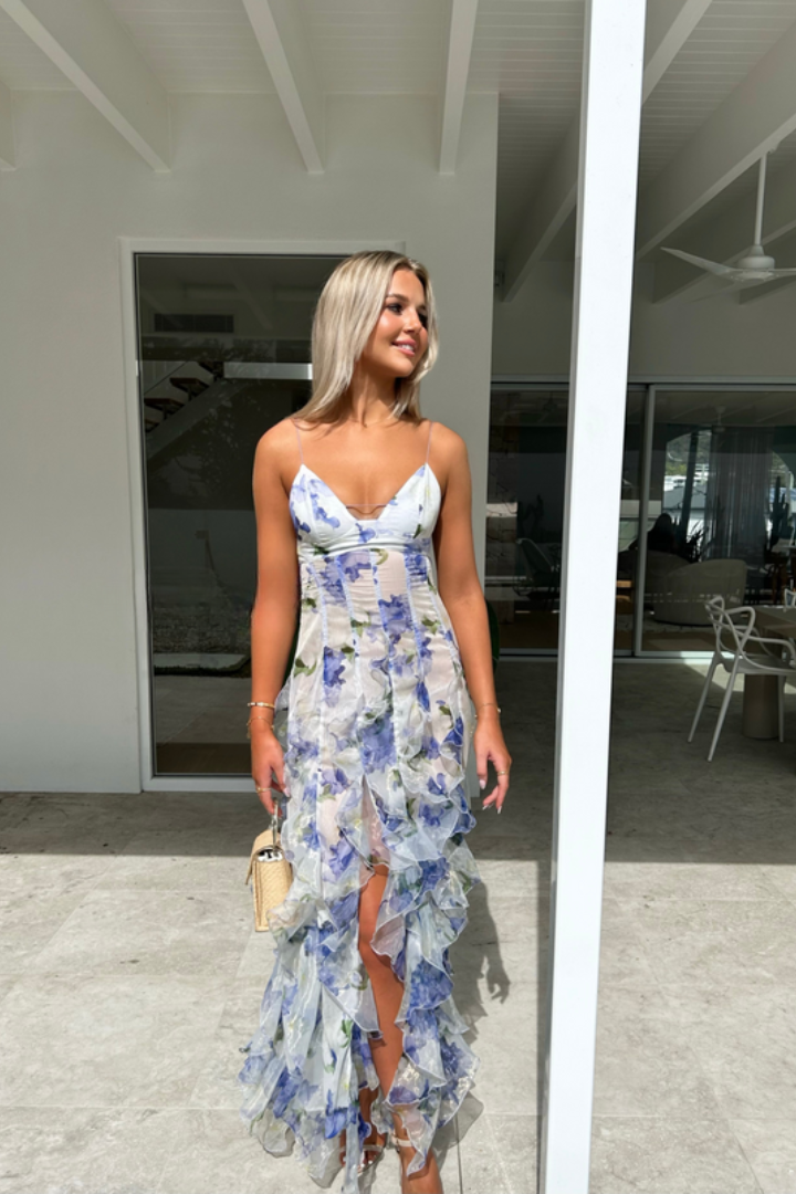 Women's Floral Maxi Dress Ruffle Details