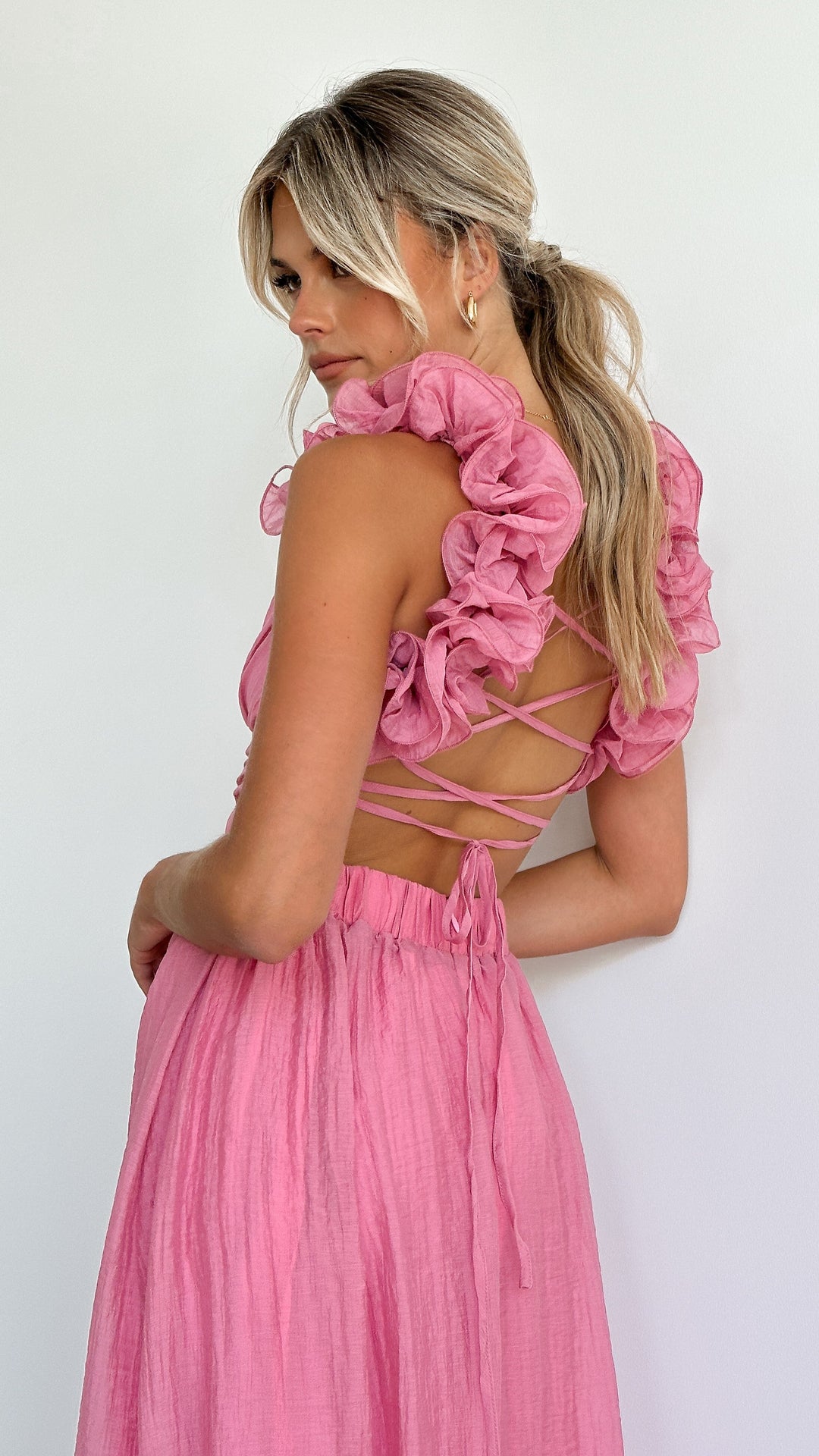 Women's Pink Midi Wrap Dress - Mofora